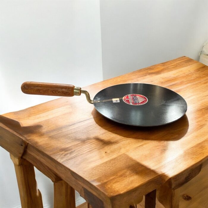 Noor Desi Iron Tawa with Wooden Handle – Traditional Flat Griddle for Roti and Paratha Cooking