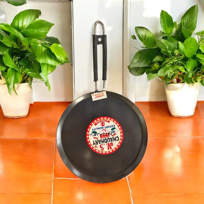 MS Choudhary Non-Stick Concave Tawa with Cool-Touch Steel Handle – Heavy Gauge Tawa for Roti and Dosa, 3mm Thick Mild Steel