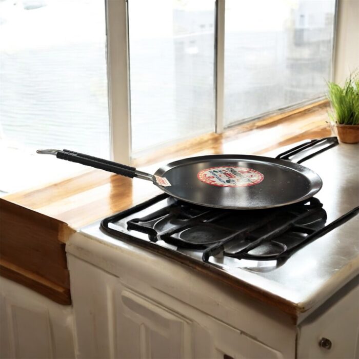 MS Choudhary Non-Stick Concave Tawa with Cool-Touch Steel Handle – Heavy Gauge Tawa for Roti and Dosa, 3mm Thick Mild Steel