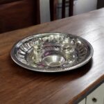 Om Shubh Pooja Thali Set with traditional accessories including diya, agarbatti holder, and kumkum container – perfect for daily rituals and festive worship.