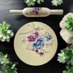 Luxury Bloom Italian Marble Chakla Belan Set – 10-inch Italian marble roti board with floral artwork and 12-inch wooden rolling pin, premium kitchenware and gifting set.