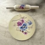 Luxury Bloom Italian Marble Chakla Belan Set – 10-inch Italian marble roti board with floral artwork and 12-inch wooden rolling pin, premium kitchenware and gifting set.