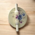 Luxury Bloom Italian Marble Chakla Belan Set – 10-inch Italian marble roti board with floral artwork and 12-inch wooden rolling pin, premium kitchenware and gifting set.