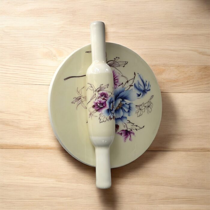 Luxury Bloom Italian Marble Chakla Belan Set – 10-inch Italian marble roti board with floral artwork and 12-inch wooden rolling pin, premium kitchenware and gifting set.