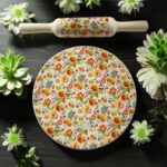 BloomCraft Italian Marble Chakla Belan Set – 10-inch floral marble roti board with 12-inch wooden rolling pin, hygienic, premium, and perfect for gifting.