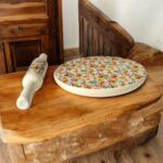 BloomCraft Italian Marble Chakla Belan Set – 10-inch floral marble roti board with 12-inch wooden rolling pin, hygienic, premium, and perfect for gifting.
