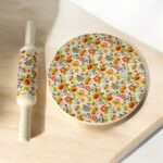 BloomCraft Italian Marble Chakla Belan Set – 10-inch floral marble roti board with 12-inch wooden rolling pin, hygienic, premium, and perfect for gifting.