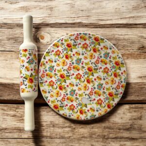 BloomCraft Italian Marble Chakla Belan Set – 10-inch floral marble roti board with 12-inch wooden rolling pin, hygienic, premium, and perfect for gifting.