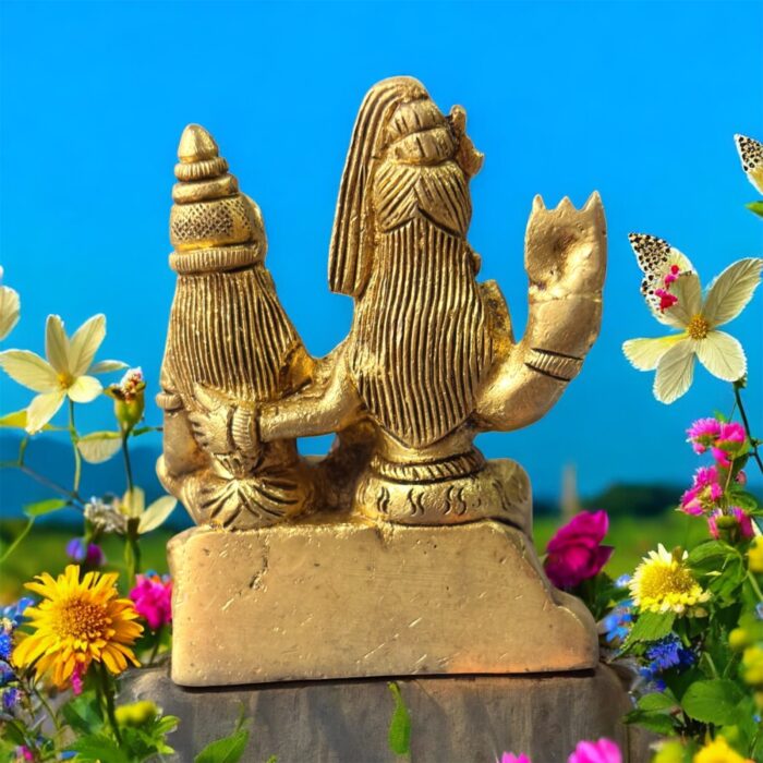 Divine brass Shiva Parivar idol featuring Lord Shiva, Parvati, and Ganesha