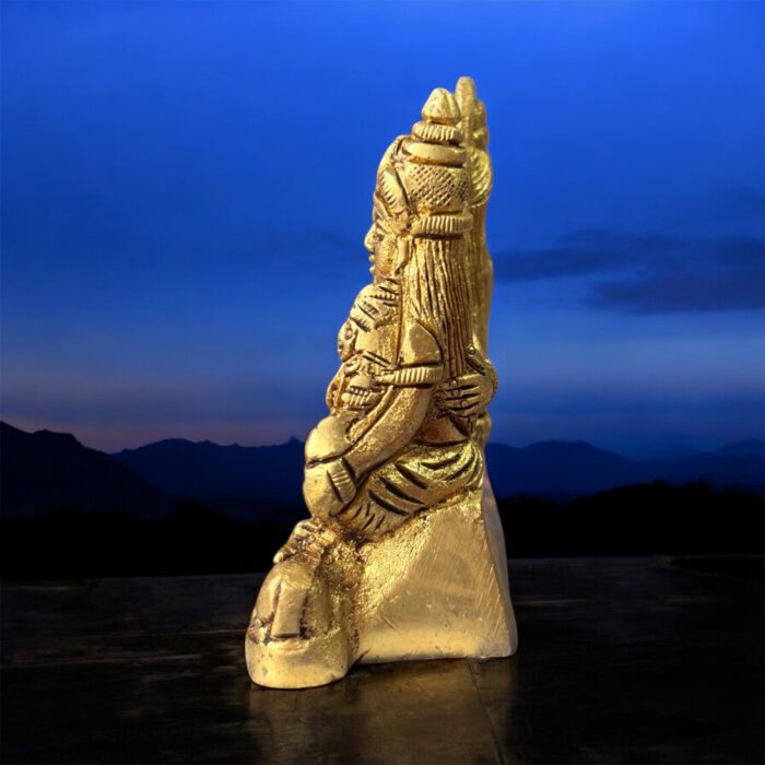 Divine brass Shiva Parivar idol featuring Lord Shiva, Parvati, and Ganesha