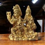 Divine brass Shiva Parivar idol featuring Lord Shiva, Parvati, and Ganesha