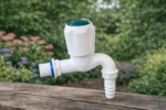 White long-neck PVC outdoor water tap with hose connection, ideal for garden watering, terrace use, car washing and outdoor utility areas – set of three.
