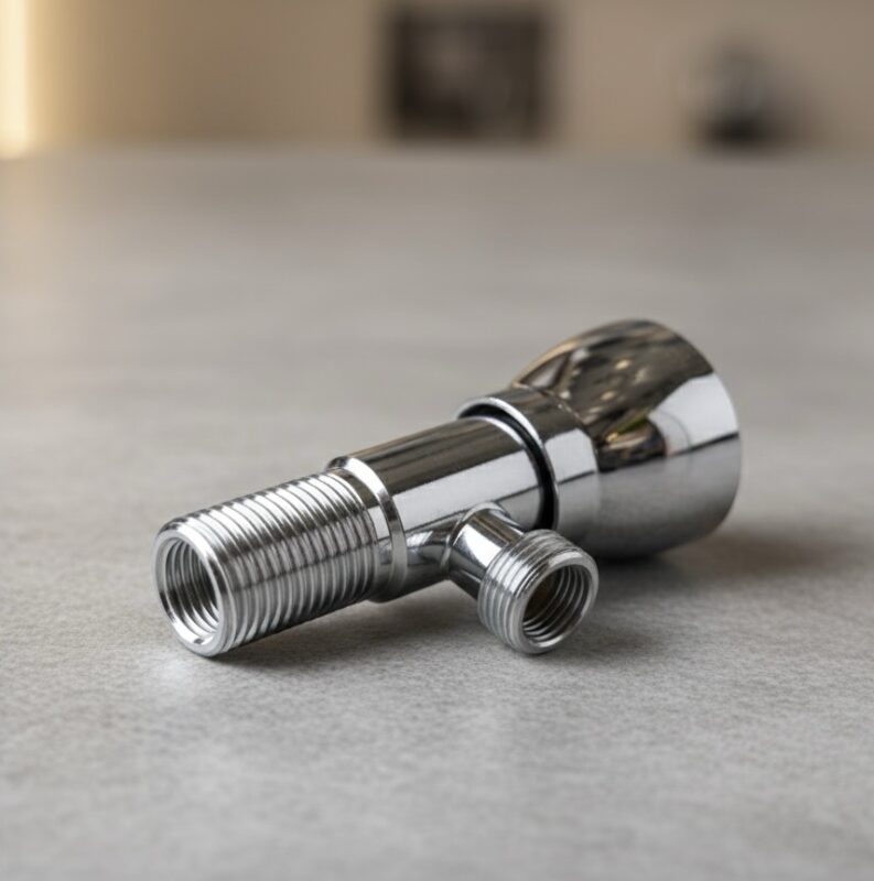 Rekon UltraFlow stainless steel angle valve for bathroom and kitchen plumbing — durable rust-free control valve with smooth water flow