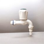 White long-neck PVC outdoor water tap with hose connection, ideal for garden watering, terrace use, car washing and outdoor utility areas – set of three.