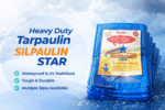 Blue Silpaulin Star waterproof tarpaulin sheets with reinforced eyelets and multilayered cross-laminated fabric, designed for all-weather outdoor protection.