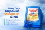 Blue Silpaulin Star waterproof tarpaulin sheets with reinforced eyelets and multilayered cross-laminated fabric, designed for all-weather outdoor protection.
