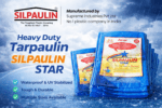 Blue Silpaulin Star waterproof tarpaulin sheets with reinforced eyelets and multilayered cross-laminated fabric, designed for all-weather outdoor protection.
