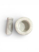 White stone mortar and pestle set (khal batta) 4 inch wide used for grinding spices, herbs, Ayurvedic ingredients and pooja rituals.