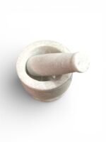 White marble khalbatta mortar and pestle 3 inch size for grinding spices, herbs, and pooja ingredients in traditional kitchen.