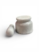 White marble khalbatta mortar and pestle 3 inch size for grinding spices, herbs, and pooja ingredients in traditional kitchen.