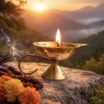 Set of 2 pure brass diya with handle for aarti and pooja rituals, traditional Indian oil lamp for home temple and festive use