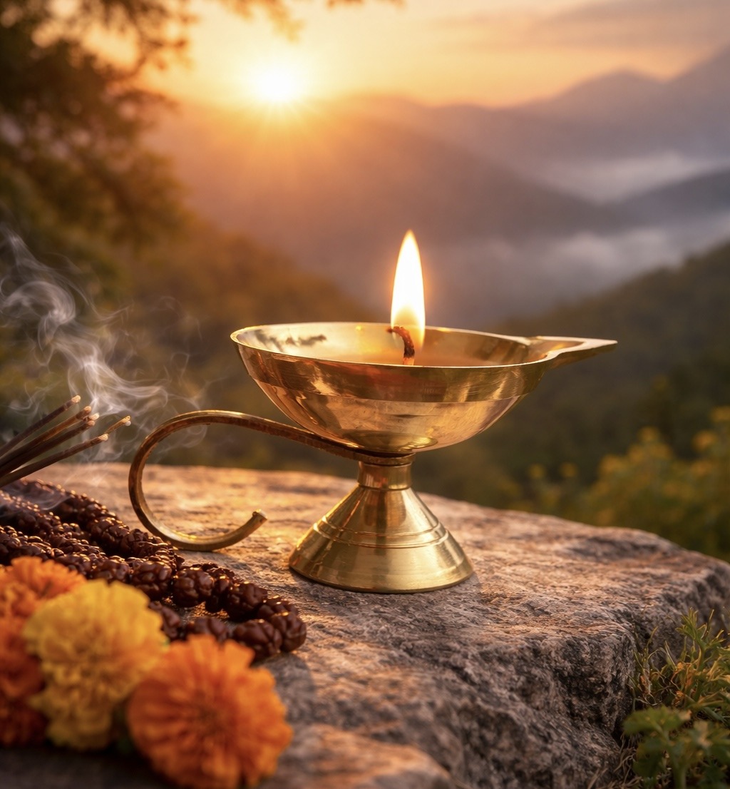 Set of 2 pure brass diya with handle for aarti and pooja rituals, traditional Indian oil lamp for home temple and festive use