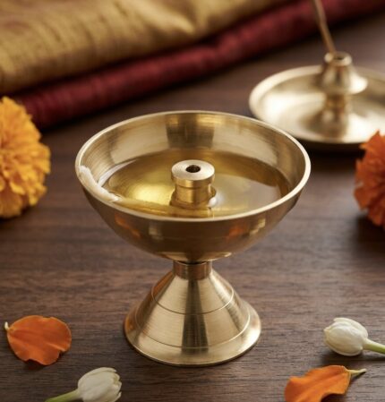 Set of 2 pure brass akhand jyot diya for pooja rituals, traditional oil lamp for home temple and continuous flame worship