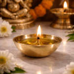 set of 4 pure brass diya bati oil holder bowls for pooja, mandir use, and diwali decoration in different sizes