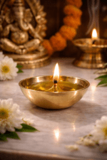 set of 4 pure brass diya bati oil holder bowls for pooja, mandir use, and diwali decoration in different sizes