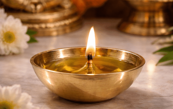 set of 4 pure brass diya bati oil holder bowls for pooja, mandir use, and diwali decoration in different sizes