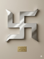 Mirror-finish stainless steel Shubh Swastik wall décor for Vastu, suitable for main door entrance, Griha Pravesh, Diwali decoration, and shop inauguration, available in 10 inch and 12 inch sizes.