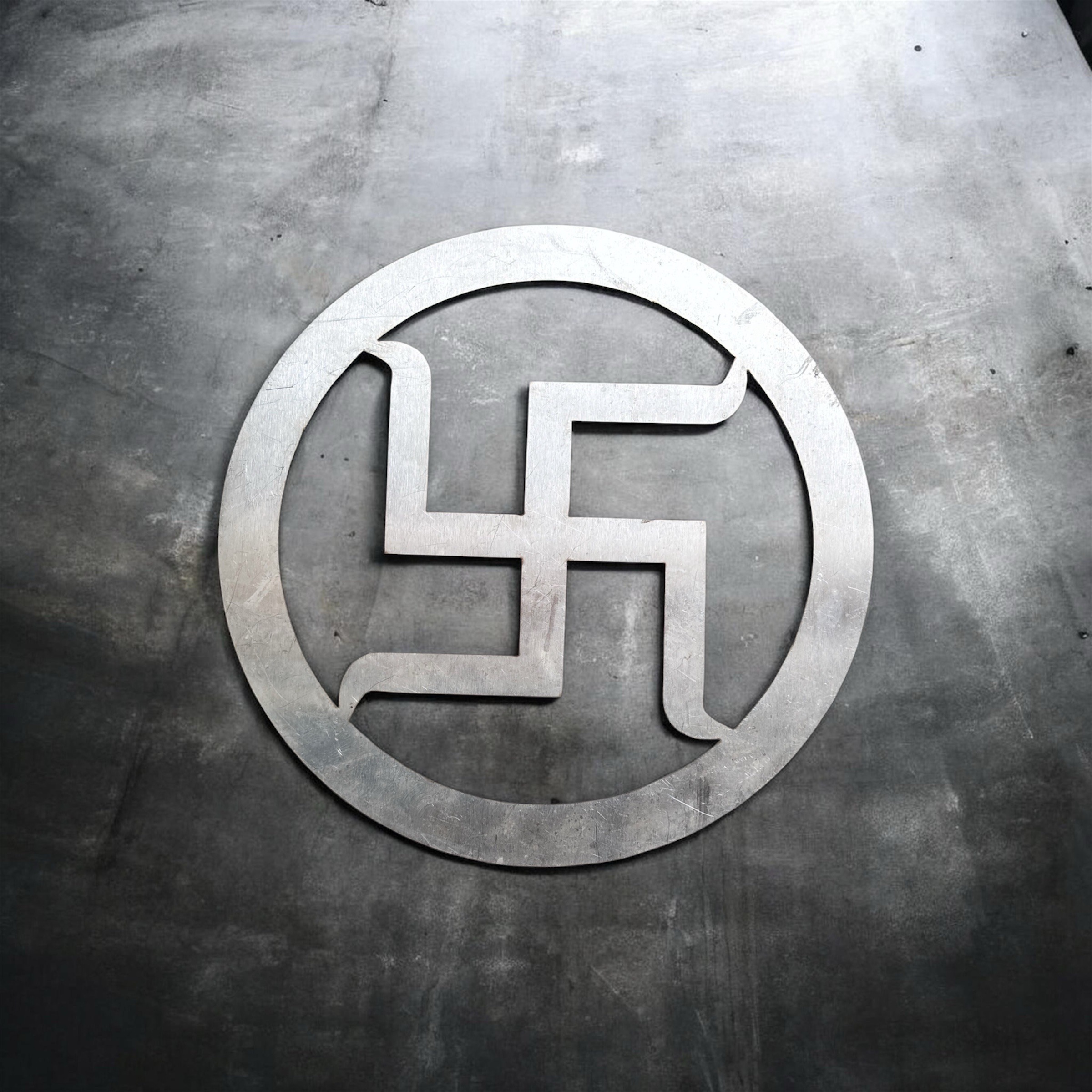 Polished steel Shubh Swastik wall art symbol for Vastu, ideal for home entrance, shop inauguration, Diwali decoration, and Griha Pravesh, available in 8, 10, and 12 inch sizes.