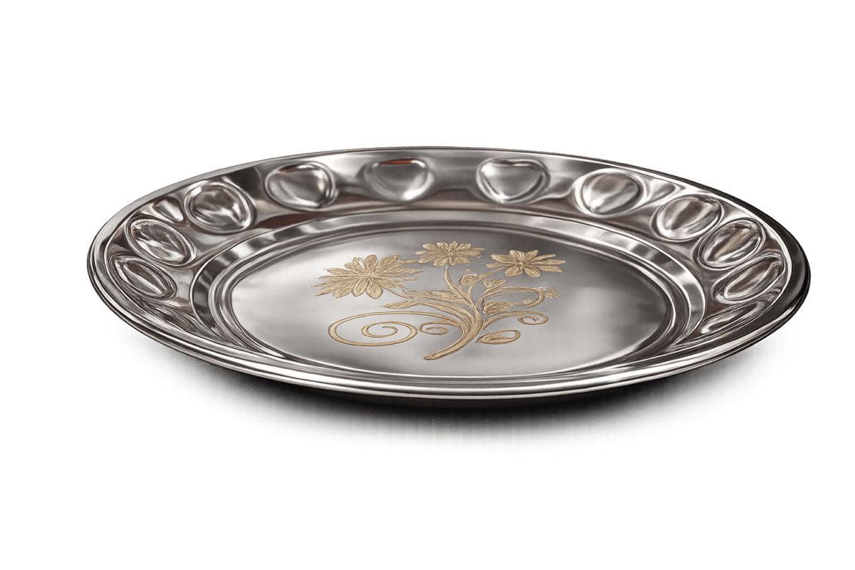 FloraShine stainless steel snack plate set of 6 with floral design, 8 inch lightweight plates for daily kitchen use, serving snacks and breakfast