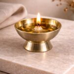 Set of 2 pure brass bati jyot with stand for pooja, small traditional diya for home temple and daily worship use