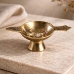 Set of 2 pure brass aarti diya with handle for pooja rituals, traditional oil lamp for home temple and festival use