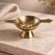 Set of 2 pure brass aarti diya with handle for pooja rituals, traditional oil lamp for home temple and festival use