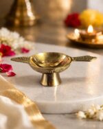 Set of 2 pure brass aarti diya with handle for pooja rituals, traditional oil lamp for home temple and festival use