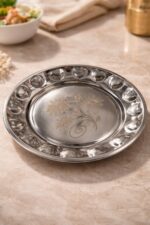 FloraShine stainless steel snack plate set of 6 with floral design, 8 inch lightweight plates for daily kitchen use, serving snacks and breakfast