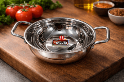 Golden Apple stainless steel kadai heavy 18 gauge cookware for sabzi frying curry available in 1 litre to 4 litre sizes