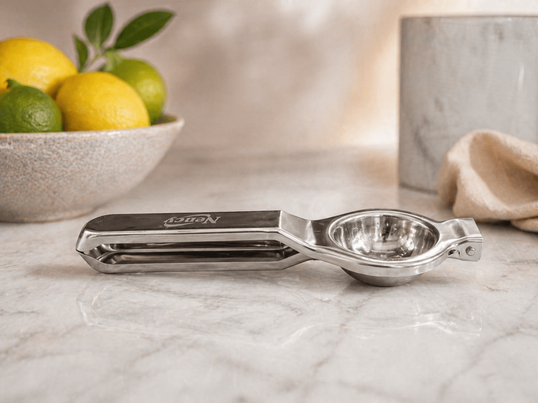 Nency stainless steel lemon squeezer set of 2 with 8 inch manual hand press citrus juicer for kitchen use.