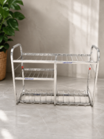 Premium stainless steel 3-tier utensil drying rack for kitchen storage and dish organization with plate holder and multipurpose compartments.