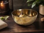 Rulia Rams Heritage Bronze Bowl™ – 6.2 Inch mirror-polished handcrafted bronze bowl with a luxurious golden finish, displayed on a wooden table. Premium Kansa dining bowl designed for traditional dining, Ayurvedic lifestyle, and elegant home décor.
