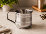 Rishi Gold™ Classic Stainless Steel Mug 200ml with mirror-polished finish and ergonomic handle. Premium food-grade stainless steel tea and coffee mug for home, office, café, restaurant, travel, and everyday use.