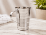 Mayur Gold Classic V-Shape Steel Mug 200ml made from premium food-grade stainless steel with a polished mirror finish and sturdy handle. Ideal for tea, coffee, milk, water, juice, and everyday use at home, office, restaurants, and hotels.