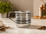 Rishi Gold™ Classic Stainless Steel Mug 200ml with mirror-polished finish and ergonomic handle. Premium food-grade stainless steel tea and coffee mug for home, office, café, restaurant, travel, and everyday use.