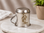 D.H. Floral Heritage stainless steel mug set of 6 with elegant floral engraving, 200 mL capacity, mirror polish finish, durable tea and coffee mugs with ergonomic handle.