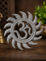 Ruliarams Surya Om traditional Indian metal wall decor featuring Surya and Om spiritual design for pooja room and home decoration, 8.5 inch