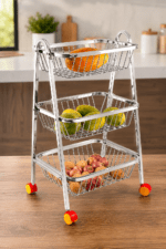 ONAM premium stainless steel 3 tier pyramid kitchen trolley with wheels for vegetable and fruit storage organizer rack
