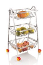 ONAM premium stainless steel 3 tier pyramid kitchen trolley with wheels for vegetable and fruit storage organizer rack
