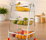 ONAM premium stainless steel 3 tier pyramid kitchen trolley with wheels for vegetable and fruit storage organizer rack